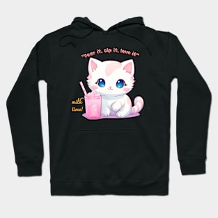 Aesthetic Kawaii Cat with milk Hoodie